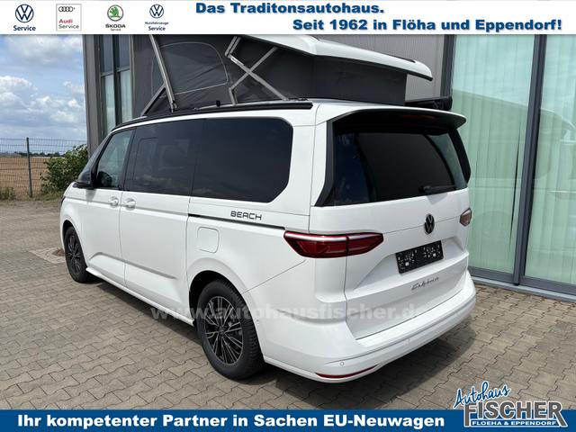 Volkswagen T7 California Beach Camper 2.0 TDI 150PS DSG (AUTOMATIK), Mini-Küche, Privacy-Glas, Aufstelldach, Klimaanlage, Parksensoren vorne und hinten, Digital Cockpit Pro, Radio Ready2Discover 10" + Wireless App-Connect, Tempomat, LED-Scheinwerfer, M-Lederlenkrad, Schiebetüren 