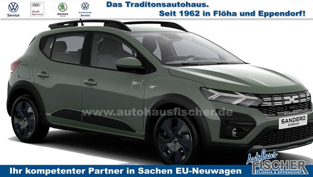 Dacia Sandero Stepway - Expression 1.0 ECO-G100 LPG-GASANLAGE/BENZIN, Safari-Grün Metallic, MEDIA NAVIGATION 8", Klimaanlage, Parksensoren hinten, Tempomat, Dachreling, Lederlenkrad, 4x elektr. Fensterheber, Armlehne, Spiegel einstell-/beheizbar, ZV mit Fernbedienung