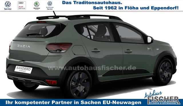 Dacia Sandero Stepway Expression 1.0 ECO-G100 LPG-GASANLAGE/BENZIN, Safari-Grün Metallic, MEDIA NAVIGATION 8", Klimaanlage, Parksensoren hinten, Tempomat, Dachreling, Lederlenkrad, 4x elektr. Fensterheber, Armlehne, Spiegel einstell-/beheizbar, ZV mit Fernbedienung 