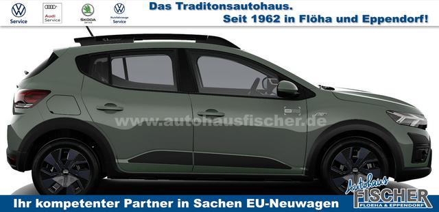 Dacia Sandero Stepway Expression 1.0 ECO-G100 LPG-GASANLAGE/BENZIN, Safari-Grün Metallic, MEDIA NAVIGATION 8", Klimaanlage, Parksensoren hinten, Tempomat, Dachreling, Lederlenkrad, 4x elektr. Fensterheber, Armlehne, Spiegel einstell-/beheizbar, ZV mit Fernbedienung 