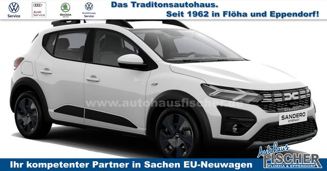 Dacia Sandero Stepway - Expression 1.0 ECO-G100 LPG-GASANLAGE/BENZIN, Weiß, MEDIA NAVIGATION 8", Parksensoren vorn & hinten, Rückfahrkamera, Toter-Winkel-Warner, Klimaanlage, Tempomat, Dachreling, Lederlenkrad, 4x elektr. Fensterheber, Armlehne, Spiegel einstell-/beheizbar