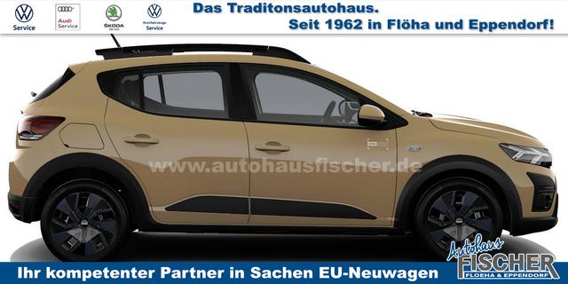 Dacia Sandero Stepway Expression 1.0 ECO-G100 LPG-GASANLAGE/BENZIN, Safari-Beige Metallic, MEDIA Display 8", Klimaanlage, Parksensoren vorne/hinten, Rückfahrkamera, Toter-Winkel-Warner, Tempomat, Dachreling, Lederlenkrad, 4x elektr. FH, Armlehne, Spiegel einstell-/beheizbar 