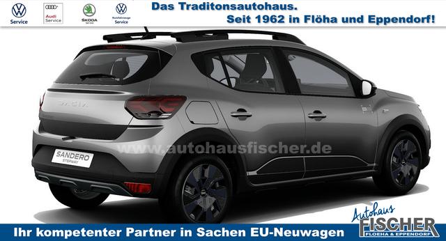Dacia Sandero Stepway Expression 1.0 ECO-G100 LPG-GASANLAGE/BENZIN, GRAU-MET, MEDIA NAVIGATION 8", Parksensoren vorn & hinten, Rückfahrkamera, Toter-Winkel-Warner, Klimaanlage, Tempomat, Dachreling, Lederlenkrad, 4x elektr. Fensterheber, Armlehne, Spiegel einstell-/beheizbar 