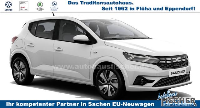 Dacia Sandero - Expression 1.0 ECO-G 100 BENZIN/LPG-GASANLAGE, Weiß, Klimaanlage, Parksensoren hinten, Nebelscheinwerfer, Tempomat, Radio 8" + Smartphone-Integration, Lederlenkrad, Armlehne, Außenspiegel elektr. einstell-/beheizbar, Zentralverriegelung mit Fernbedienung