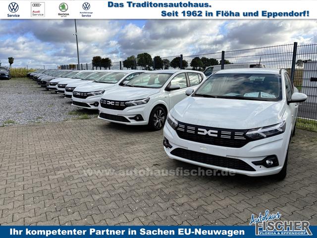 Dacia Sandero Expression 1.0 ECO-G 100 BENZIN/LPG-GASANLAGE, Weiß, Klimaanlage, NAVIGATIONSSYSTEM 8", Parksensoren VORNE + HINTEN, RÜCKFAHRKAMERA, TOTER-WINKEL-WARNER, Nebelscheinwerfer, Tempomat, Lederlenkrad, Armlehne, Spiegel elektr. einstell-/beheizbar, ZV mit Fernbedienung 