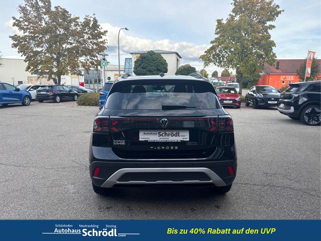 Volkswagen / T-Cross / Schwarz / / / 1.0 TSI DSG Life, AHK, IQ.Light, Kamera, ACC, Side, 17-Zoll