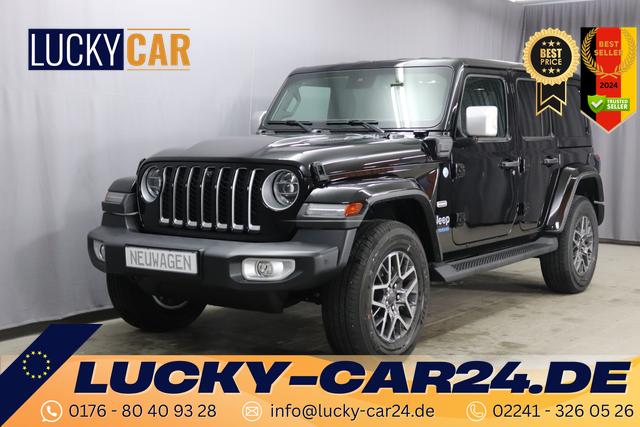 Lagerfahrzeug Jeep Wrangler - Unlimited Sahara 2,0 280KW UVP 84.050,00 € Plug-In Hybrid, Overland Paket, Dachhimmel mit zusätzlicher Geräuschdämmung, Alarmanlage, Sicherheitspaket Geschwindigkeitsregelanlage adaptiv, Totwinkel Assistent hinterer Querbewegungserkennug, Offroadkamera, LED Schw