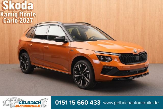 Skoda Kamiq - Monte Carlo 1.5 TSI 10 kW DSG, 4 J. Garantie,LED Matrix + dyn, Blinker,Sun Set, Virtual Cockpoit 10,25, Drive Seelect, Klimaautomatik, 17 Zoll Alur&auml;der, Nebelscheinw. m. Kurvenlicht,Rain & Light,Smart Link,Zweifarbenlackierung, Panoramadach