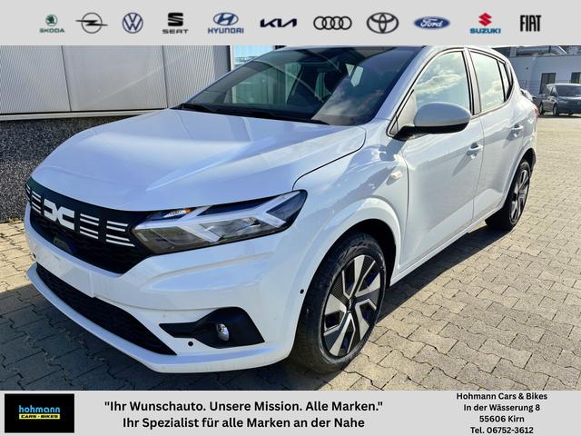 Dacia Sandero - Expression 1.0 ECO-G 100 BENZIN/LPG-GASANLAGE, Weiß, Klimaanlage, Parksensoren hinten, Nebelscheinwerfer, Tempomat, Radio 8" + Smartphone-Integration, Lederlenkrad, Armlehne, Außenspiegel elektr. einstell-/beheizbar, Zentralverriegelung mit Fernbedienung