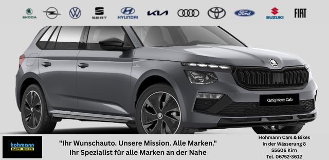 Skoda Kamiq - Monte Carlo 1.0 TSI 115PS DSG, 5J GARANTIE, METALLIC, ELE. HECKKLAPPE, ANH&Auml;NGERKUPPLUNG, BEH. FRONTSCHEIBE, MATRIX-LED, PANORAMADACH, Sitzheizung, Lenkradhzg, Ladeboden, ACC, SIDE Assist, Virtual Cockpit 10", Parksensoren, Kamera, KESSY, Privacy, 17" Alu, Climatroni