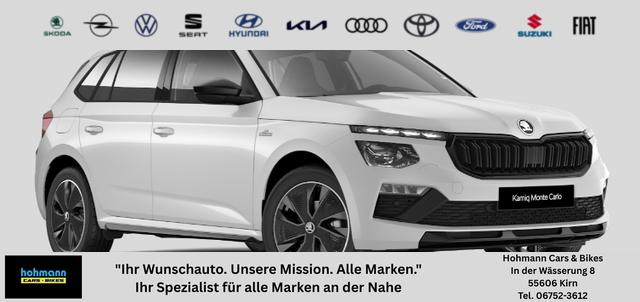 Skoda Kamiq - Monte Carlo 1.0 TSI 115PS, 5J GARANTIE, METALLIC, ELE. HECKKLAPPE, ANH&Auml;NGERKUPPLUNG, BEH. FRONTSCHEIBE, MATRIX-LED, PANORAMADACH, Sitzheizung, Lenkradheizung, Ladeboden, ACC, SIDE Assist, Virtual Cockpit 10", Parksensoren, Kamera, KESSY, Privacy, 17" Alu, Climatroni