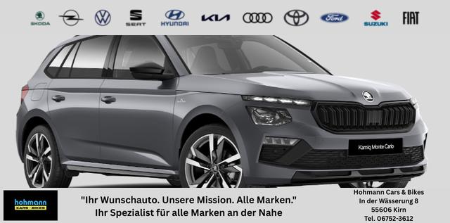 Skoda Kamiq - Monte Carlo 1.5 TSI 150PS DSG, 5J GARANTIE, 18"ALU, METALLIC, ELE. HECKKLAPPE, ANH&Auml;NGERKUPPLUNG, BEH. FRONTSCHEIBE, MATRIX-LED, PANORAMADACH, Sitzheizung, Lenkradhzg, Ladeboden, ACC, SIDE Assist, Virtual Cockpit 10", Parksensoren, Kamera, KESSY, Privacy, Climatronic