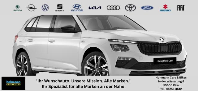 Skoda Kamiq - Monte Carlo 1.5 TSI 150PS DSG, 5J GARANTIE, 18"ALU, METALLIC, ELE. HECKKLAPPE, ANH&Auml;NGERKUPPLUNG, BEH. FRONTSCHEIBE, MATRIX-LED, PANORAMADACH, Sitzheizung, Lenkradhzg, Ladeboden, ACC, SIDE Assist, Virtual Cockpit 10", Parksensoren, Kamera, KESSY, Privacy, Climatronic