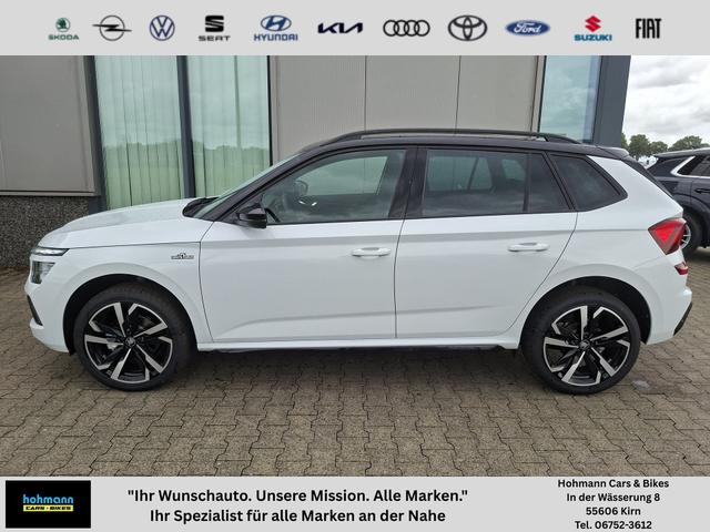 Skoda Kamiq - Monte Carlo 1.5 TSI 150PS DSG, 5J GARANTIE, WEISS-MET/Dach schwarz, 18" ALU, AHK SCHWENKBAR, Panoramadach, Matrix-LED, Parksensoren v/h, Kamera, Tempomat, Virtual Cockpit (8"!!), Kessy, Winter-Paket, Climatronic, Radio 8", SmartLink, NSW, Sport-M-Lederlenkrad beheizt