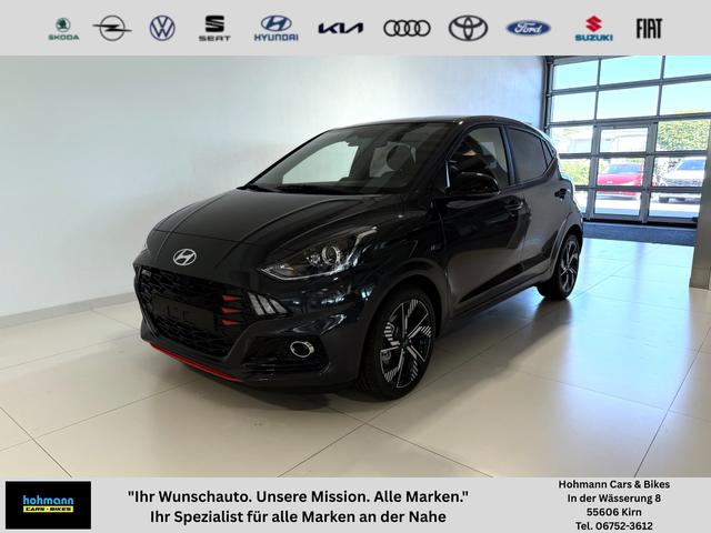 Hyundai i10 - N Line 1.0 T-GDI 66 kW (90 PS) Line-Interieur-Paket, Lenkradheizung, Sitzheizung, Klimaautomatik, Radio, DAB, Apple CarPlay, Android Auto, Navigationssystem, R&uuml;ckfahrkamera, Verkehrszeichenerkennung, Tempomat, 16 Zoll Leichtmetallfelgen, uvm.