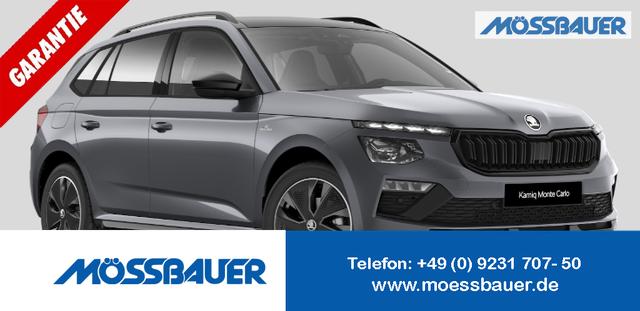 Skoda Kamiq 0 % Anzahlung - Monte Carlo 1.5 TSI 150PS DSG, 5J GARANTIE, METALLIC, ELE. HECKKLAPPE, ANH&Auml;NGERKUPPLUNG, BEH. FRONTSCHEIBE, MATRIX-LED, PANORAMADACH, Sitzheizung, Lenkradhzg, Ladeboden, ACC, SIDE Assist, Virtual Cockpit 10", Parksensoren, Kamera, KESSY, Privacy, 17" Alu, Climatroni