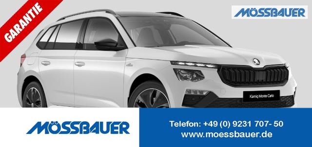 Skoda Kamiq 0 % Anzahlung - Monte Carlo 1.5 TSI 150PS DSG, 5J GARANTIE, METALLIC, ELE. HECKKLAPPE, ANH&Auml;NGERKUPPLUNG, BEH. FRONTSCHEIBE, MATRIX-LED, PANORAMADACH, Sitzheizung, Lenkradhzg, Ladeboden, ACC, SIDE Assist, Virtual Cockpit 10", Parksensoren, Kamera, KESSY, Privacy, 17" Alu, Climatroni