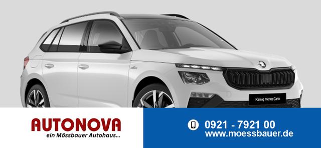 Skoda Kamiq - Monte Carlo 1.5 TSI 150PS DSG, 5J GARANTIE, 18"ALU, METALLIC, ELE. HECKKLAPPE, ANH&Auml;NGERKUPPLUNG, BEH. FRONTSCHEIBE, MATRIX-LED, PANORAMADACH, Sitzheizung, Lenkradhzg, Ladeboden, ACC, SIDE Assist, Virtual Cockpit 10", Parksensoren, Kamera, KESSY, Privacy, Climatronic