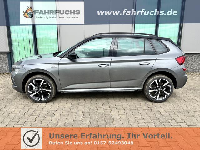 Skoda Kamiq - Monte Carlo 1.0 TSI 115PS DSG, GRAU-MET/Dach schwarz, 18" ALU, AHK-VORBEREITUNG, Panoramadach, Matrix-LED, Parksensoren v/h, Kamera, Tempomat, Virtual Cockpit (8"!!), Kessy, Winter-Paket, Climatronic, Radio 8", SmartLink, NSW, Sport-M-Lederlenkrad beheizt, Dachreling