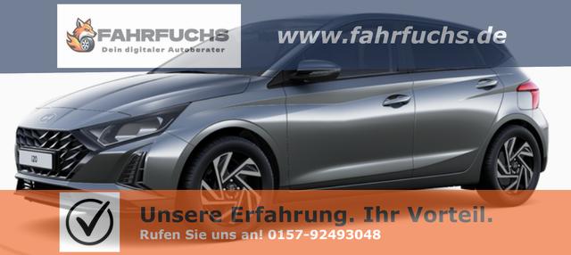 Hyundai i20 - Family 1.0 T-GDI 90PS, NAVI 10,25", AURORA-GRAU METALLIC, Winter-Pack: Sitzheizung + Lenkradheizung, 16" ALU, Klimaautomatik, Privacy-Glas, Parksensoren hinten, R&uuml;ckfahrkamera, Tempomat, Lederlenkrad, Reserverad, Alarm, Armlehne, 4x elektr. Fensterheber