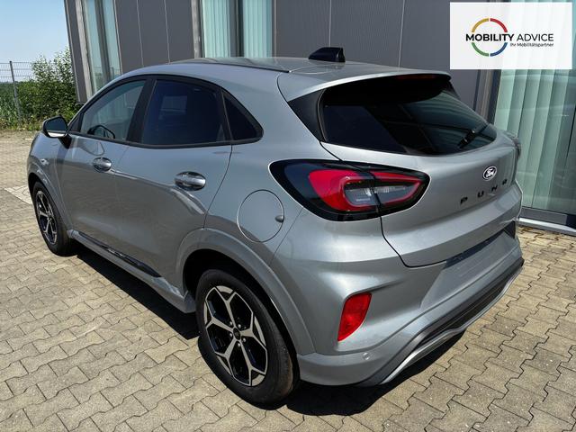 Ford Puma ST-Line 1.0 EcoBoost 125PS AUTOMATIK, SOLAR-SILVER Metallic, Elektr. Heckklappe, Key-Frey-System, Spiegel anklappbar, Induktives Laden, 17" Alu, NAVIGATION, Klimaautomatik, Privacy-Glas, Parksensoren hinten, R&uuml;ckfahrkamera, Tempomat, Sportfahrwerk 