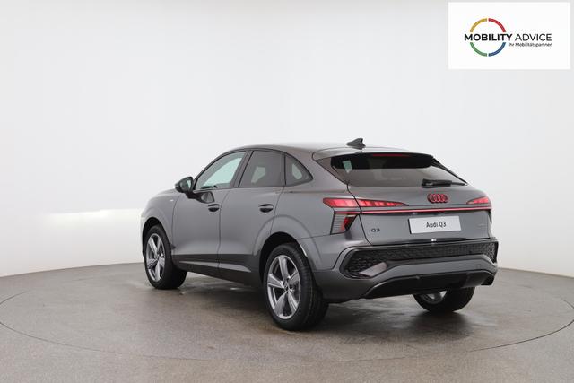 Audi Q3 Sportback Basis 2.0 TFSI quattro (Allrad) 204PS S-Tronic (Automatik), 17" Alufelgen, Elektr. Heckklappe, MMI Navigation plus, Sitzheizung, 3-Zonen-Klimaautomatik, Parksensoren vorn/hinten, M-Lederlenkrad, Tempomat, Virtual Cockpit 