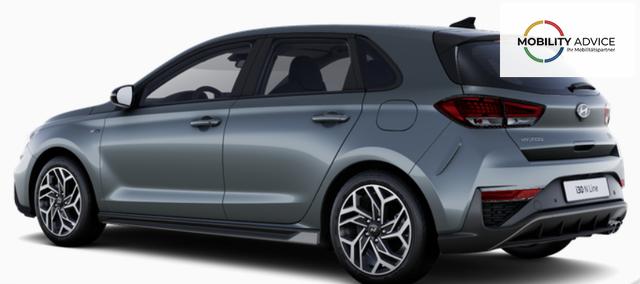 Hyundai i30 N Line Premium Hatchback 1.6 T-GDI 150PS 7DCT/AUTOMATIK, 18" ALU, SPORTL. EXTERIEUR, LEDER-/KUNSTLEDER, TOTER-WINKEL, SMART KEY, KLIMAAUTOMATIK, WINTERPAKET, Privacy-Glas, NAVIGATION, Parksensoren vo/hi, R&uuml;ckfahrkamera, BI-LED-Scheinwerfer, Tempomat, Alarm, Reserverad 