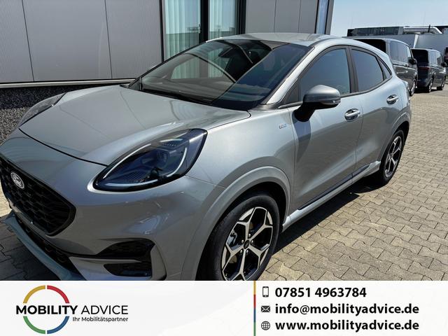 Ford Puma - ST-Line 1.0 EcoBoost 125PS AUTOMATIK, SOLAR-SILVER Metallic, Elektr. Heckklappe, Key-Frey-System, Spiegel anklappbar, Induktives Laden, 17" Alu, NAVIGATION, Klimaautomatik, Privacy-Glas, Parksensoren hinten, R&uuml;ckfahrkamera, Tempomat, Sportfahrwerk