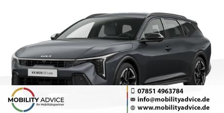 Kia K4 - GT Line 1.6 T-GDI 180PS 7DCT/AUTOMATIK, 7 Jahre Garantie, 18" Alu, Head-up-Display, Elektr. Heckklappe, Harman/Kardon Soundsystem, NAVI 12,3", Parksensoren vo/hi, 360&deg;-Kamera, Alarm, ACC, 2-Zonen-Climatronic, Winter-Paket, Privacy-Glas