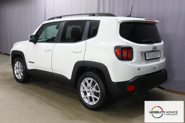Jeep Renegade 1.5 T4 DCT7 e-Hybrid Limited 1469 96 kW296 Alpine White 020 Stoff Schwarz "Navigationssystem 7KS Winter-Paket UGM Uconnect Smartouch 8.4 mit 8,4""-Touchscreen, Navigationssystem, Bluetooth, AUX-IN-und USB sowie DAB, Apple CarPlay&Android Auto und LIVE Services 070 Seitenscheiben hinten und Heckscheibe verdunkelt Alpine White", Beispielbilder, ggf. teilweise mit Sonderausstattung