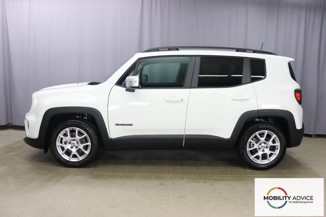 Jeep Renegade 1.5 T4 DCT7 e-Hybrid Limited 1469 96 kW296 Alpine White 020 Stoff Schwarz "Navigationssystem 7KS Winter-Paket UGM Uconnect Smartouch 8.4 mit 8,4""-Touchscreen, Navigationssystem, Bluetooth, AUX-IN-und USB sowie DAB, Apple CarPlay&Android Auto und LIVE Services 070 Seitenscheiben hinten und Heckscheibe verdunkelt Alpine White", Beispielbilder, ggf. teilweise mit Sonderausstattung