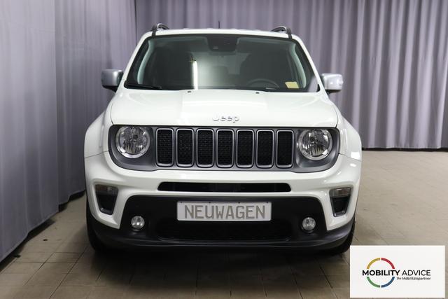 Jeep Renegade 1.5 T4 DCT7 e-Hybrid Limited 1469 96 kW296 Alpine White 020 Stoff Schwarz "Navigationssystem 7KS Winter-Paket UGM Uconnect Smartouch 8.4 mit 8,4""-Touchscreen, Navigationssystem, Bluetooth, AUX-IN-und USB sowie DAB, Apple CarPlay&Android Auto und LIVE Services 070 Seitenscheiben hinten und Heckscheibe verdunkelt Alpine White", Beispielbilder, ggf. teilweise mit Sonderausstattung