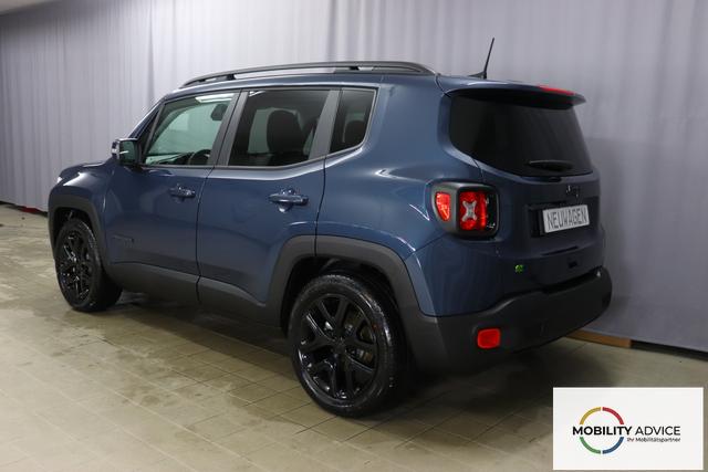 Jeep Renegade 1.5 T4 DCT7 e-Hybrid Limited 1469 96 kW435 Blue Shade Leder Schwarz "Navigationssystem 01K Design-Paket Black Pack 2XL Leder-Paket 2T2 Funktions-Paket 7KS Winter-Paket UGM Uconnect Smartouch 8.4 mit 8,4""-Touchscreen, Navigationssystem, Bluetooth, AUX-IN-und USB sowie DAB, Apple CarPlay&Android Auto und LIVE Services 070 Seitenscheiben hinten und Heckscheibe verdunkelt 108 18""-Leichtmetallfelgen, schwarz gl&auml;nzend 61P Blue Shade"