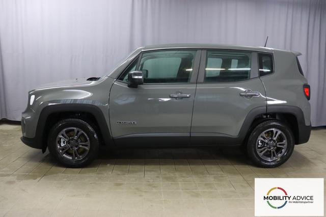 Jeep Renegade 1.5 T4 DCT7 e-Hybrid Longitude 503 Sting Grey 015 Stoff Schwarz "8CZ Sting Grey Business-Paket Longitude: Uconnect Smartouch 8.4 mit 8,4""-Touchscreen, Navigationssystem, Bluetooth, AUX-IN-und USB sowie DAB, Apple CarPlay&Android Auto und LIVE Services, Fahrersitz mit elektr. Lordosenst&uuml;tze 2-fach verstellbar" 1469 96 kW