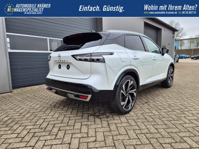 Nissan Qashqai 1.3 DIG-T MHEV 158 PS X-Tronic Tekna Premium Paket 20"LM Teil-Leder PanoGlasdach Klimaautomatik Sitzheizung Lenkradheizung Navi Head-Up Display elektr. Heckklappe ACC PDC v+h 360&deg;Kamera DAB Bluetooth Touchscreen Apple CarPlay Android Auto 