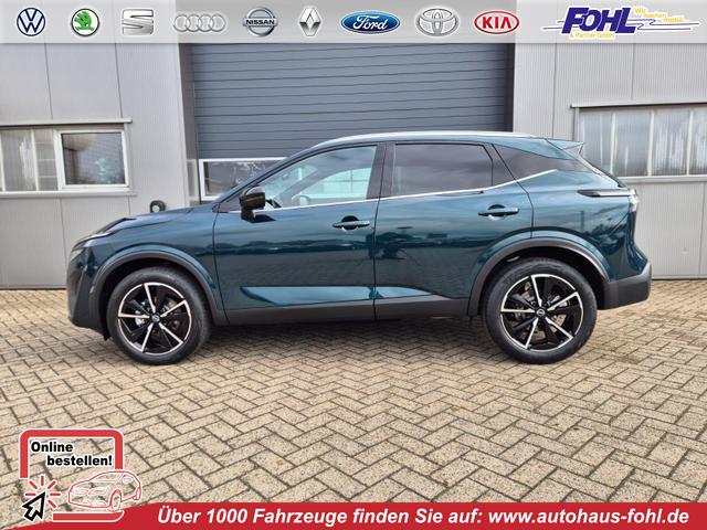 Nissan Qashqai - 1.3 DIG-T MHEV 158 PS X-Tronic Tekna Voll-Leder Klimaautomatik PanoGlasdach Sitzheizung Lenkradheizung Navi Head-Up Display elektr. Heckklappe ACC PDC v+h 360&deg;Kamera DAB Bluetooth Touchscreen Apple CarPlay Android Auto 19"LM