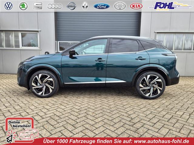 Nissan Qashqai - 1.3 DIG-T MHEV 158 PS X-Tronic Tekna Premium Paket 20"LM Teil-Leder PanoGlasdach Klimaautomatik Sitzheizung Lenkradheizung Navi Head-Up Display elektr. Heckklappe ACC PDC v+h 360&deg;Kamera DAB Bluetooth Touchscreen Apple CarPlay Android Auto