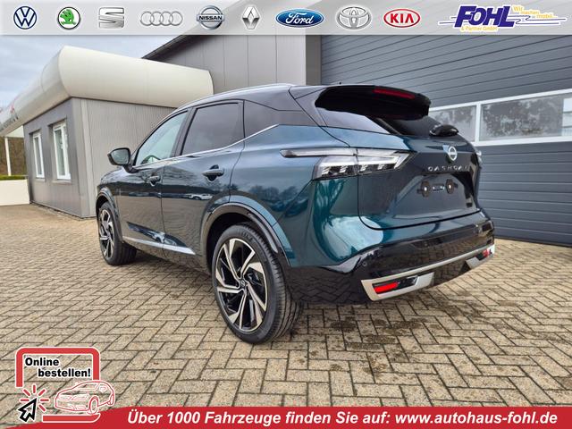 Nissan Qashqai - 1.3 DIG-T MHEV 158 PS X-Tronic Tekna Premium Paket 20"LM Teil-Leder PanoGlasdach Klimaautomatik Sitzheizung Lenkradheizung Navi Head-Up Display elektr. Heckklappe ACC PDC v+h 360&deg;Kamera DAB Bluetooth Touchscreen Apple CarPlay Android Auto