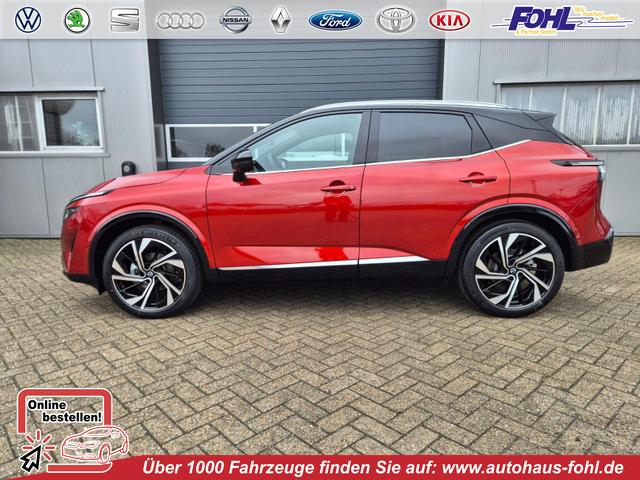 Nissan Qashqai - 1.3 DIG-T MHEV 158 PS X-Tronic Tekna Premium Paket 20"LM Teil-Leder PanoGlasdach Klimaautomatik Sitzheizung Lenkradheizung Navi Head-Up Display elektr. Heckklappe ACC PDC v+h 360&deg;Kamera DAB Bluetooth Touchscreen Apple CarPlay Android Auto