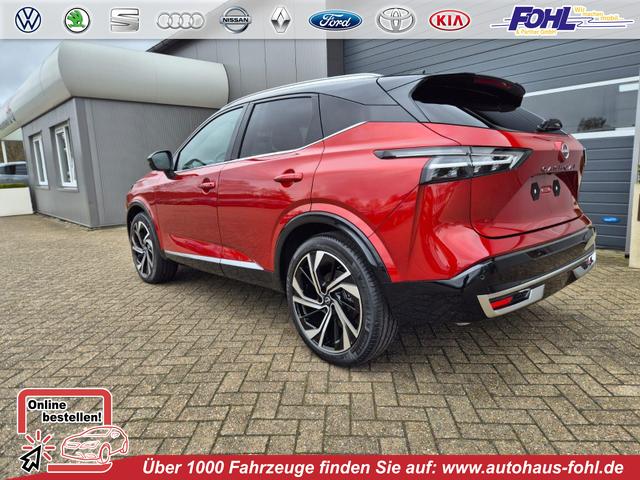 Nissan Qashqai - 1.3 DIG-T MHEV 158 PS X-Tronic Tekna Premium Paket 20"LM Teil-Leder PanoGlasdach Klimaautomatik Sitzheizung Lenkradheizung Navi Head-Up Display elektr. Heckklappe ACC PDC v+h 360&deg;Kamera DAB Bluetooth Touchscreen Apple CarPlay Android Auto