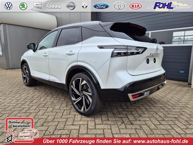 Nissan Qashqai - 1.3 DIG-T MHEV 158 PS X-Tronic Tekna Premium Paket 20"LM Teil-Leder PanoGlasdach Klimaautomatik Sitzheizung Lenkradheizung Navi Head-Up Display elektr. Heckklappe ACC PDC v+h 360&deg;Kamera DAB Bluetooth Touchscreen Apple CarPlay Android Auto