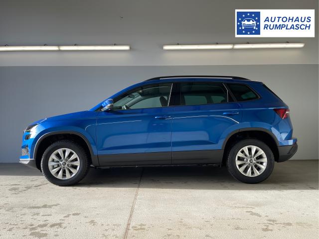 Skoda / Karoq / Blau / / / 150PS DSG AHK+Kamera+ACC+Kessy+Kamera+ParkPilot vo+hi+App
