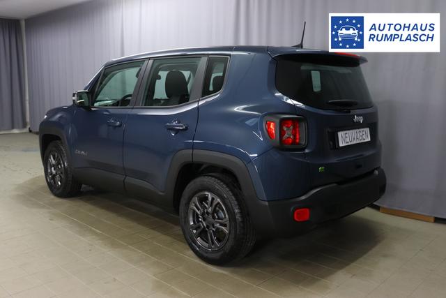 Jeep Renegade 1.5 T4 DCT7 e-Hybrid Longitude 1469 96 kW435 Blue Shade 015 Stoff Schwarz "61P Blue Shade Metallic Business-Paket Longitude: Uconnect Smartouch 8.4 mit 8,4""-Touchscreen, Navigationssystem, Bluetooth, AUX-IN-und USB sowie DAB, Apple CarPlay&Android Auto und LIVE Services, Fahrersitz mit elektr. Lordosenstütze 2-fach verstellbar"