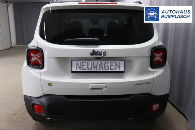 Jeep Renegade 1.5 T4 DCT7 e-Hybrid Limited 1469 96 kW296 Alpine White 020 Stoff Schwarz "Navigationssystem 7KS Winter-Paket UGM Uconnect Smartouch 8.4 mit 8,4""-Touchscreen, Navigationssystem, Bluetooth, AUX-IN-und USB sowie DAB, Apple CarPlay&Android Auto und LIVE Services 070 Seitenscheiben hinten und Heckscheibe verdunkelt Alpine White"