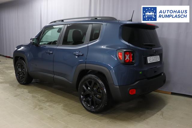 Jeep Renegade 1.5 T4 DCT7 e-Hybrid Limited 1469 96 kW435 Blue Shade Leder Schwarz "Navigationssystem 01K Design-Paket Black Pack 2XL Leder-Paket 2T2 Funktions-Paket 7KS Winter-Paket UGM Uconnect Smartouch 8.4 mit 8,4""-Touchscreen, Navigationssystem, Bluetooth, AUX-IN-und USB sowie DAB, Apple CarPlay&Android Auto und LIVE Services 070 Seitenscheiben hinten und Heckscheibe verdunkelt 108 18""-Leichtmetallfelgen, schwarz glänzend 61P Blue Shade"