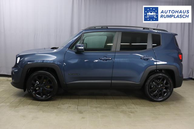 Jeep Renegade 1.5 T4 DCT7 e-Hybrid Limited 1469 96 kW435 Blue Shade Leder Schwarz "Navigationssystem 01K Design-Paket Black Pack 2XL Leder-Paket 2T2 Funktions-Paket 7KS Winter-Paket UGM Uconnect Smartouch 8.4 mit 8,4""-Touchscreen, Navigationssystem, Bluetooth, AUX-IN-und USB sowie DAB, Apple CarPlay&Android Auto und LIVE Services 070 Seitenscheiben hinten und Heckscheibe verdunkelt 108 18""-Leichtmetallfelgen, schwarz glänzend 61P Blue Shade"