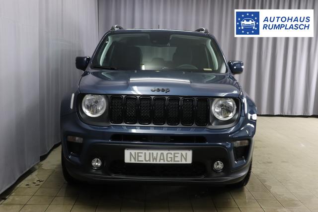 Jeep Renegade 1.5 T4 DCT7 e-Hybrid Limited 1469 96 kW435 Blue Shade Leder Schwarz "Navigationssystem 01K Design-Paket Black Pack 2XL Leder-Paket 2T2 Funktions-Paket 7KS Winter-Paket UGM Uconnect Smartouch 8.4 mit 8,4""-Touchscreen, Navigationssystem, Bluetooth, AUX-IN-und USB sowie DAB, Apple CarPlay&Android Auto und LIVE Services 070 Seitenscheiben hinten und Heckscheibe verdunkelt 108 18""-Leichtmetallfelgen, schwarz glänzend 61P Blue Shade"