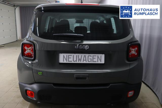 Jeep Renegade 1.5 T4 DCT7 e-Hybrid Longitude 503 Sting Grey 015 Stoff Schwarz "8CZ Sting Grey Business-Paket Longitude: Uconnect Smartouch 8.4 mit 8,4""-Touchscreen, Navigationssystem, Bluetooth, AUX-IN-und USB sowie DAB, Apple CarPlay&Android Auto und LIVE Services, Fahrersitz mit elektr. Lordosenstütze 2-fach verstellbar" 1469 96 kW