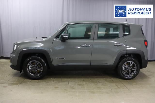 Jeep Renegade 1.5 T4 DCT7 e-Hybrid Longitude 503 Sting Grey 015 Stoff Schwarz "8CZ Sting Grey Business-Paket Longitude: Uconnect Smartouch 8.4 mit 8,4""-Touchscreen, Navigationssystem, Bluetooth, AUX-IN-und USB sowie DAB, Apple CarPlay&Android Auto und LIVE Services, Fahrersitz mit elektr. Lordosenstütze 2-fach verstellbar" 1469 96 kW