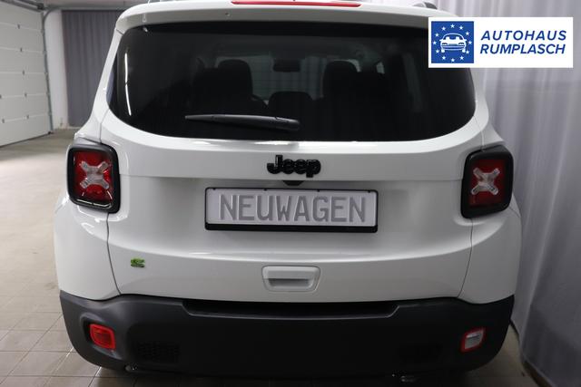 Jeep Renegade 1.5 T4 DCT7 e-Hybrid Limited 1469 96 kW296 Alpine White Leder Schwarz "Navigationssystem 01K Design-Paket Black Pack 2XL Leder-Paket 2T2 Funktions-Paket 7KS Winter-Paket UGM Uconnect Smartouch 8.4 mit 8,4""-Touchscreen, Navigationssystem, Bluetooth, AUX-IN-und USB sowie DAB, Apple CarPlay&Android Auto und LIVE Services 070 Seitenscheiben hinten und Heckscheibe verdunkelt 108 18""-Leichtmetallfelgen, schwarz glänzend 5CA Alpine White"